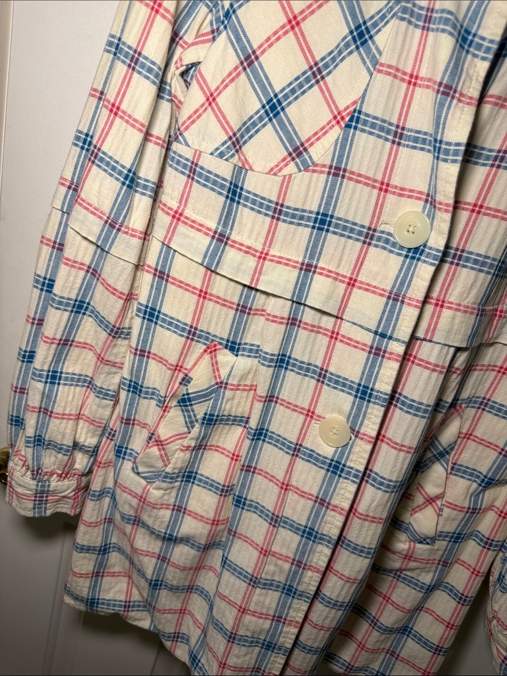 Volcom Cream Plaid Button-Front Shacket - Picture 3 of 8